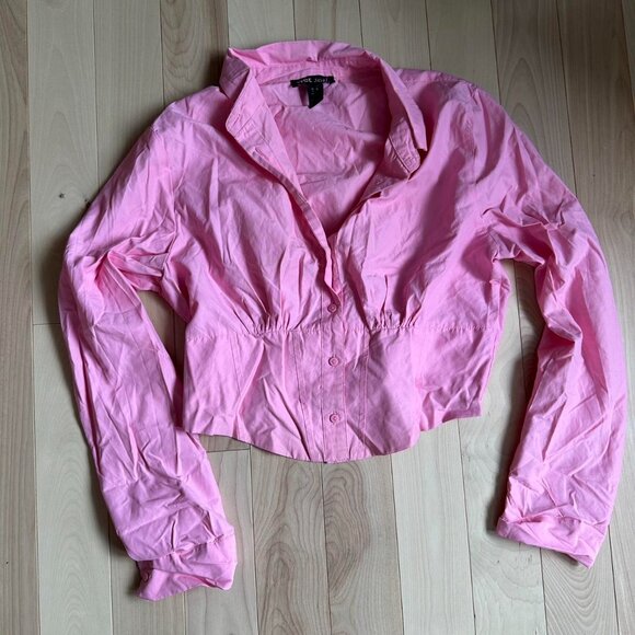 Wet Seal Pink Corset-Back Button Down – Barbiecore, Bimbo, Office Siren - Picture 2 of 8